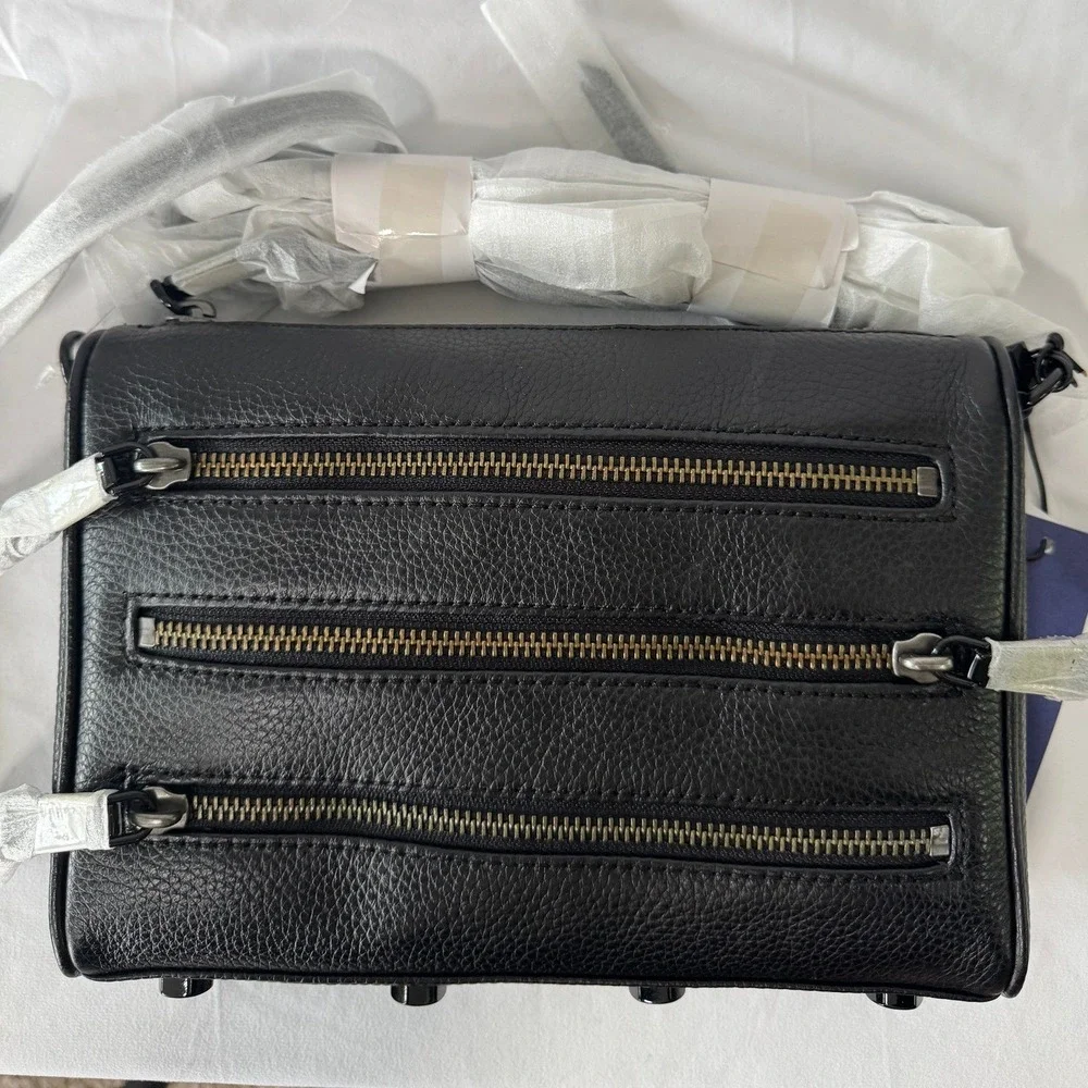 Rebecca‎ Minkoff Black Pebbled Leather 5-Zip Clutch Crossbody Bag Gunmetal #852